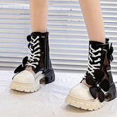 Brand Bow Chelsea Shoes Autumn Mesh Chunky Motorcycle-BS01063-Veeddydropshipping